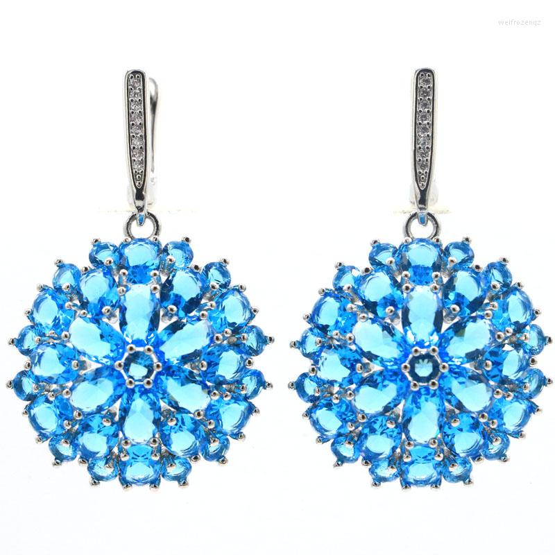 

Stud Earrings 40x25mm Gorgeous Big Round 10g Swiss Blue Topaz White Sapphire Women Wedding Silver Drop