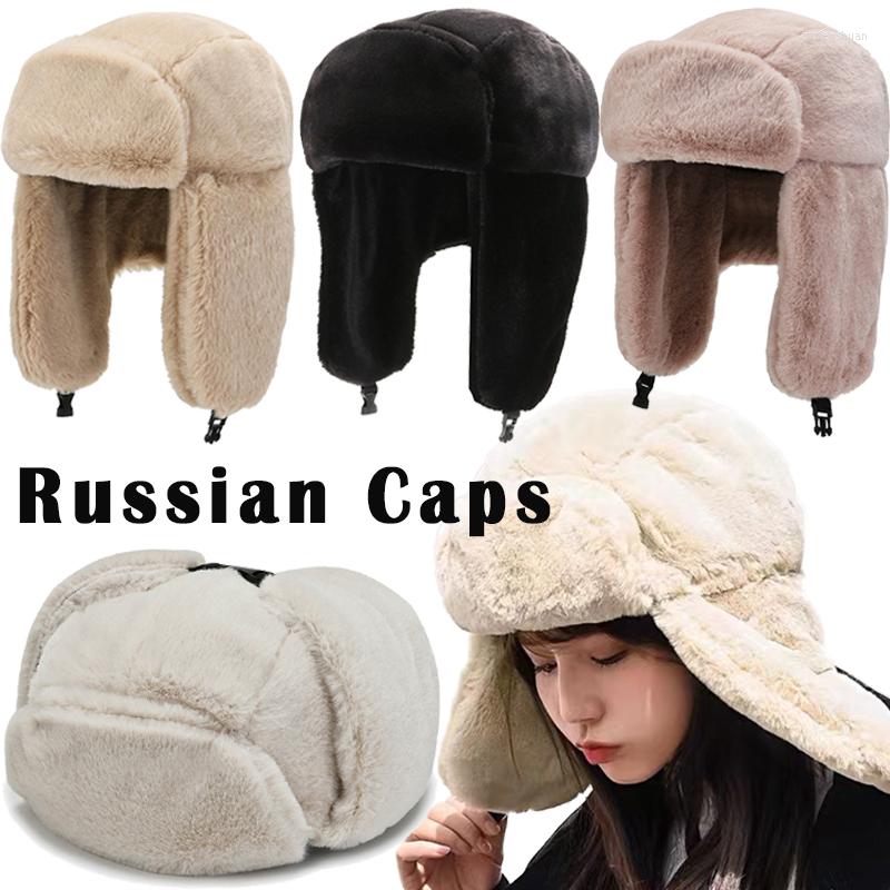 

Berets Fashion Women Bomber Hats Plush Russian Caps Faux Fur Warm Thicken Earflap Winter Black White Ear Protect Ski Hat 2022, Multi