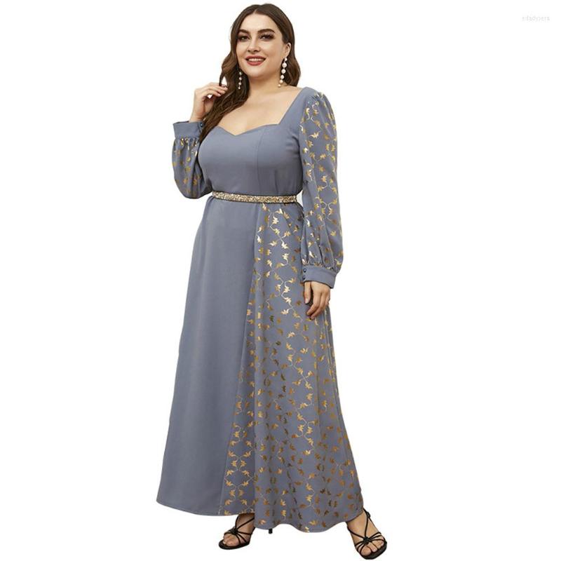 

Plus Size Dresses Style L-4XL Women Maxi Long Sleeve Evening Party Festival Muslim Robe Clothing Square Collar Neck, Blue l
