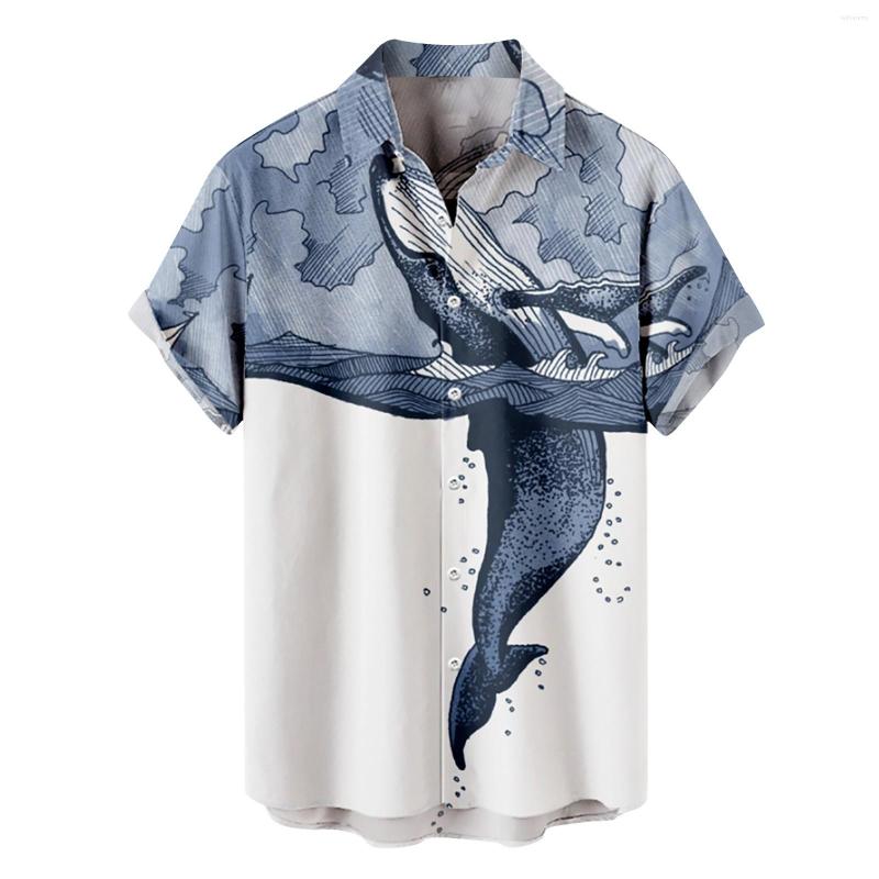 

Men's Casual Shirts Mens Blue Whale Printed Hawaiian Summer Short Sleeve Button Down Beach Shirt For Man Aesthetic Animal Print Blouse, Beige