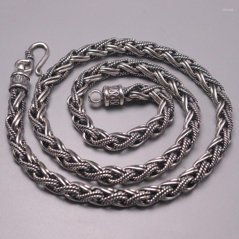 

Chains S925 Sterling Silver Necklace Women Men Luck Round Hollow Wheat Chain 7mmW 22inch 90-91g