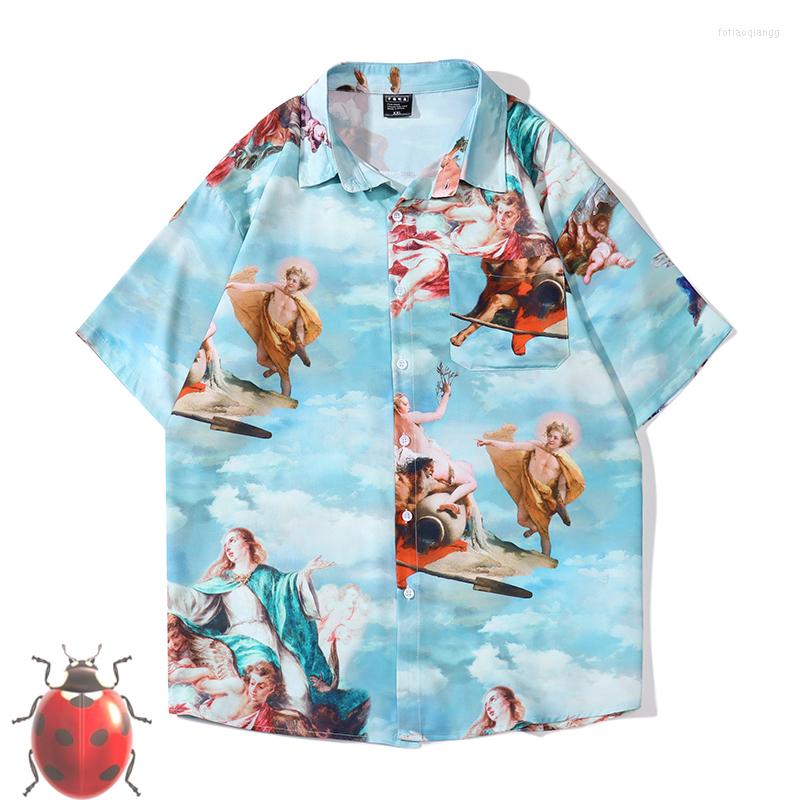 

Men' Casual Shirts Thin Men Streetwear Short Shirt Angel Sky Flight Print T-Shirt