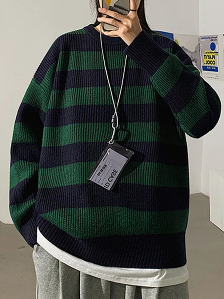 

Women's Sweaters Autumn Winter Knitted Striped Sweater Women Casual Oversized Pullovers Sweaters Loose Warm Jumper Streetwear Teen Knitwear 221114, Green