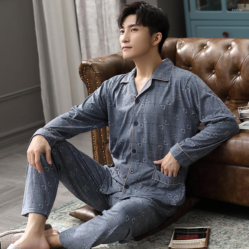 

Men's Sleepwear Autumn Cotton Pijama Hombre Lounge Pyjama Femme Plaid Spring Bedgown Home Clothes Man PJs Pure Pajamas Set, Multicolor plaid