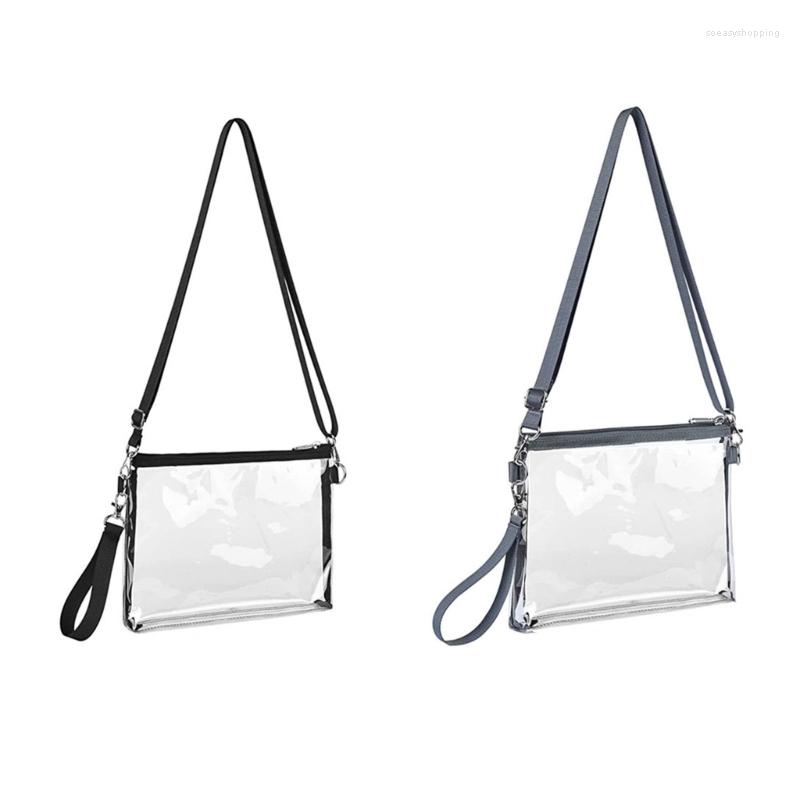 

Evening Bags Women Transparent Clear Purse Crossbody Shoulder With Removable Strap Stadium Approved Zipper Closure, Black
