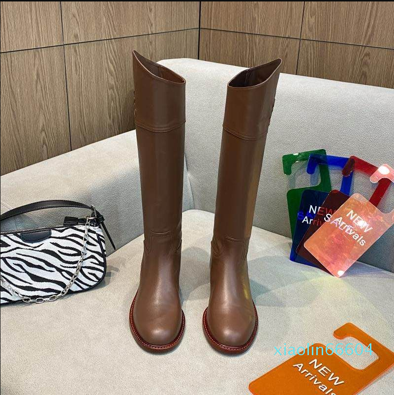 

brown leather knee-high boots low heel tall boot smooth pull-on Almond Toes Knight boots luxury designers brands shoes for women, Pink