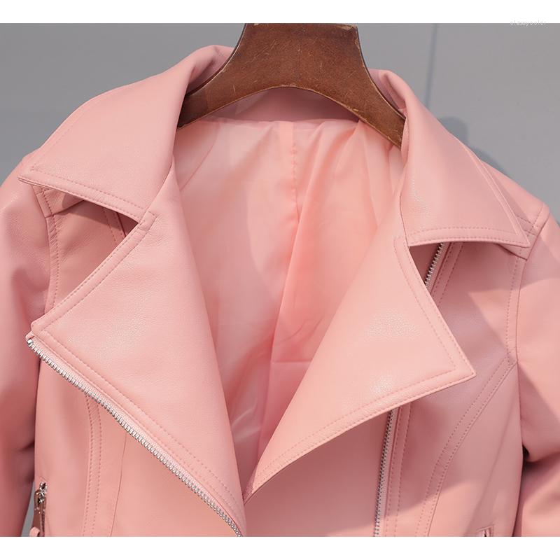

Women' Leather Womens Pink Spring Autumn Jacket Motorcycle Coat Pu Slim Abrigo Mujer FM2022 Pph571