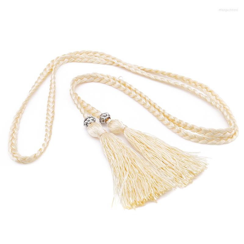 

Belts Women Folk-Custom Tassel Braided Belt Decorated Waist Chain For Ladies Dress Thin, Pink
