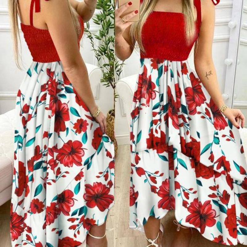 

Casual Dresses Summer Lace-up Bow Hollow Posy Maxi Dress Spring Polka Dot Print A-line Party Halter Strap Tube Top Beach, Blue