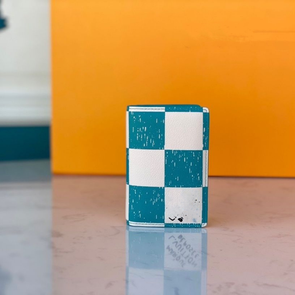 

Limited Edition Graffiti Plaid Wallet Luxury Brand Letter Short Card Holders Coin Purses Classic Designer Men's and Women's Mini Handbag Folding Portable Wallets, Blue