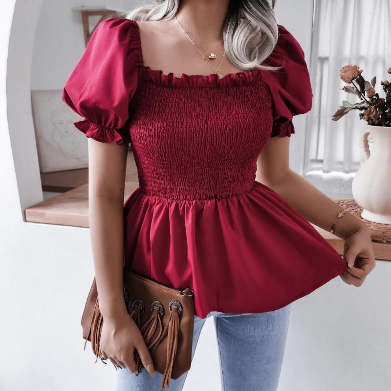 

Women' Blouses Women Top Sexy Blouse Short Sleeve Solid Color White Shirt Puff Ruffle Tunic Crop Summer Corset, Model a-white