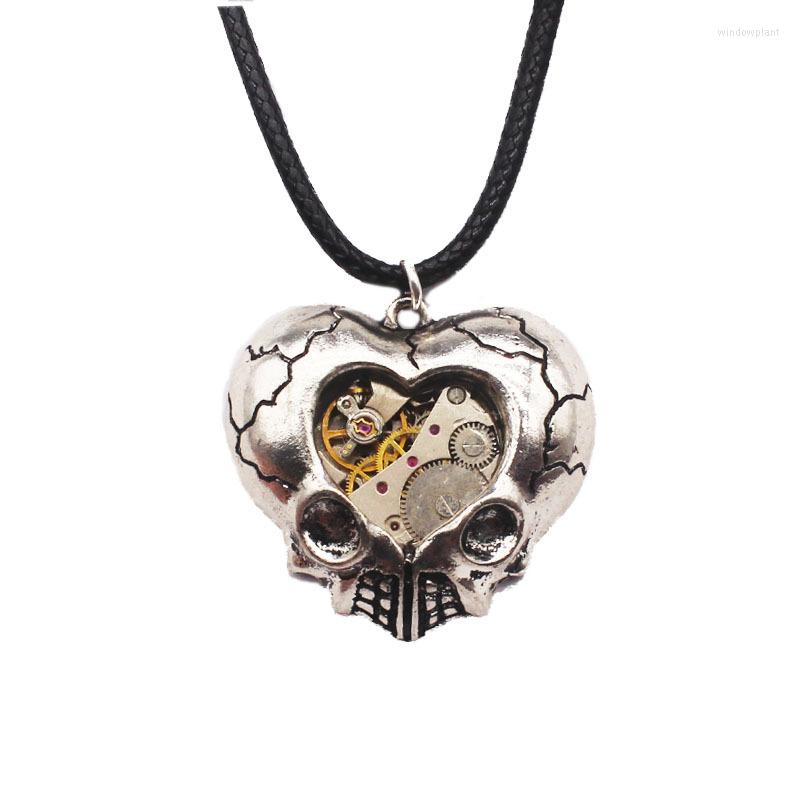 

Choker Heart Shaped Skull Mechanical Gear Pendant Necklace For Men Women European And American Steampunk Style Fashion Jewelry VGN230