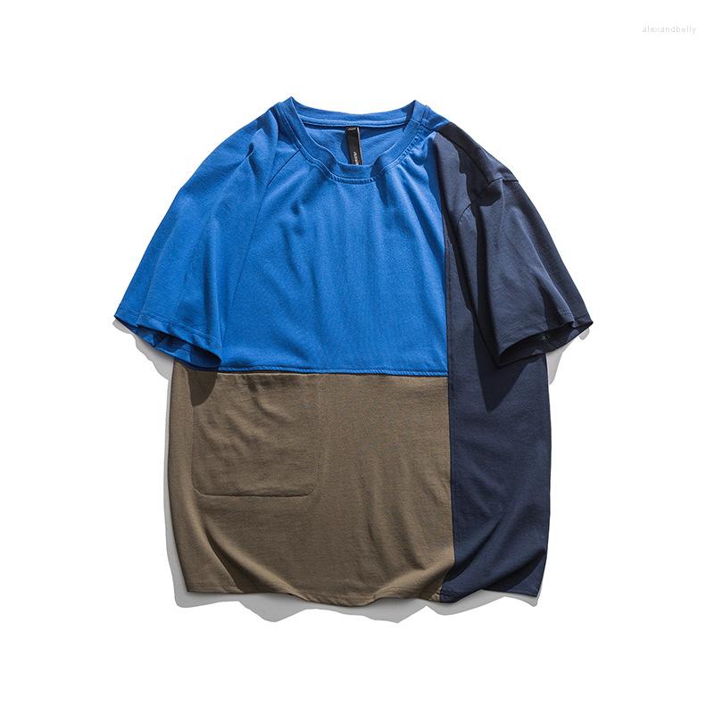 

Men's T Shirts 2022 Summer Men Patchwork Streetwear Harajuku Mens Japanese Fashions Vintage Shirt Male Hip Hop Tees, Blue