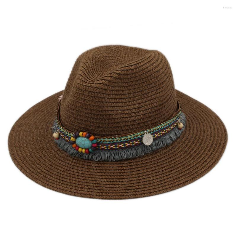 

Berets Mistdawn Summer Wide Floppy Brim Gentleman Fedora Hat Unisex Plastic Straw Chapeau Panama Jazz Cap Beach Street Outdoor, White