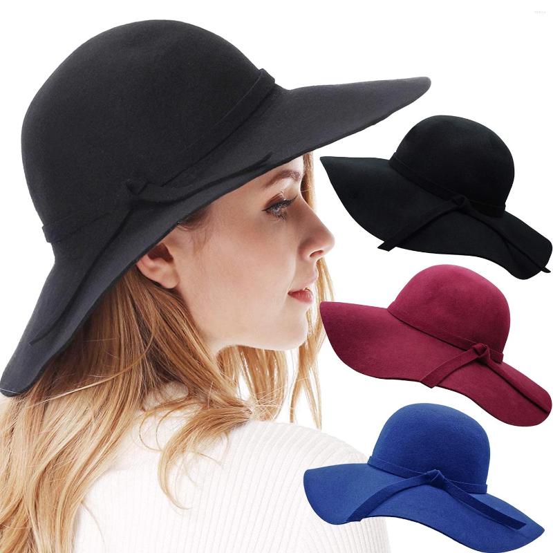 

Berets Retro Autumn Winter Bowler Hats For Women Girls Soft Vintage Wool Felt Fedoras Hat Solid Ladies Floppy Cloche Wide Brim Dome Cap, Blue