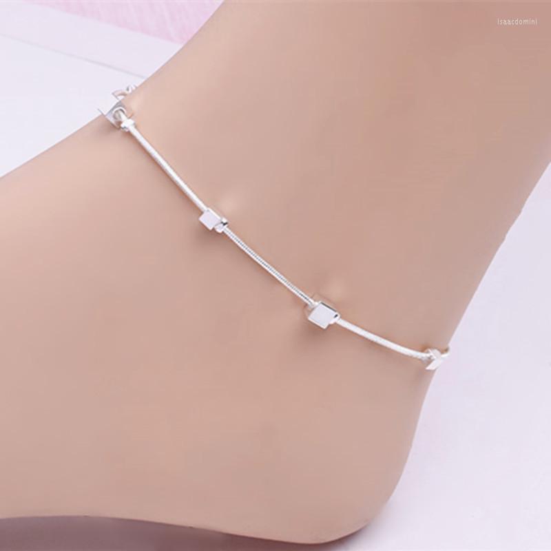 

Anklets Silver Plated Square Women Chain Ankle Bracelet Sandal Beach Foot Anklet Bijoux Gift Wholesale Jewelry