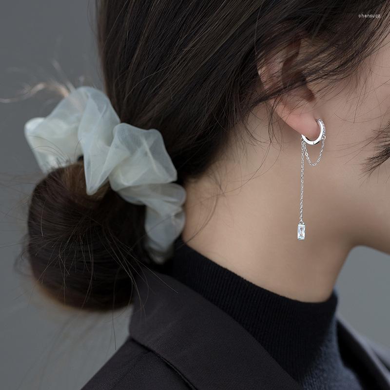 

Stud Earrings S925 Silver Ear Buckle Women's Sweet Tassel Square Diamond Jewelry Womens Accessoires Aretes De Mujer