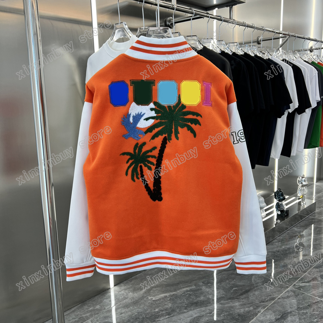 

xinxinbuy Men designer Coat Jacket coconut Palm tree flight puffer letter embroidery cotton long sleeve women green Black white khaki S-2XL, Multi