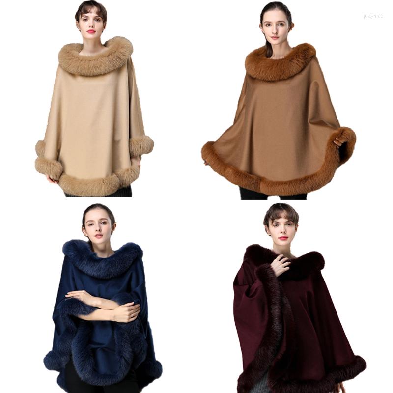 

Scarves Women's Winter Cashmere And Wool Capes Fur Trim Warm Wraps Poncho Party Dinner