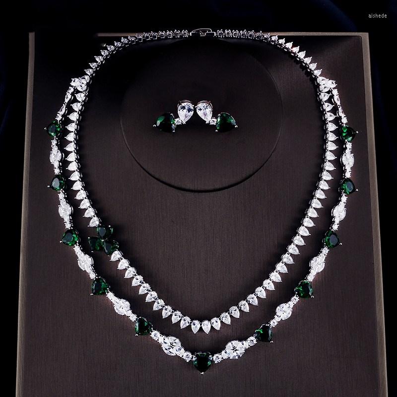 

Necklace Earrings Set Fashion Double Earring European And American Ideas Inlaid With Zircon, Picture shown