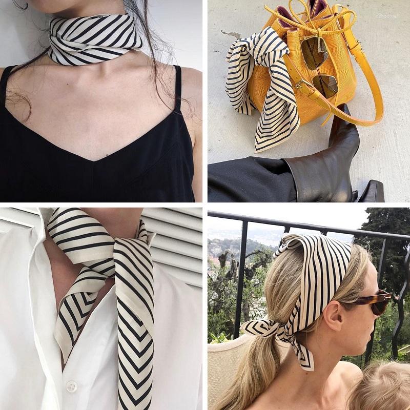 

Scarves Silk Scarf Neckerchief Women Ladies Super Fashion Stripe Print Square Scarfs Head Hair Accessories 57x57cm