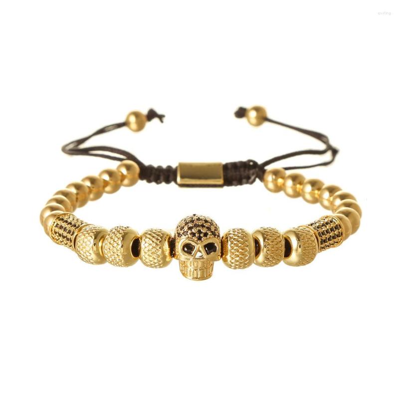 

Charm Bracelets Classical Handmade Braiding Skull Bracelet Gold Color Copper Hip Hop Men Pave CZ Zircon Luxury Jewelry