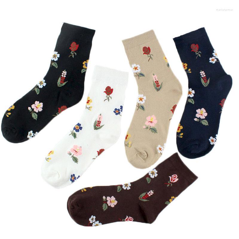 

Women Socks 2022 Korean American Retro Rose Autumn Winter Cotton Casual Warm Streetwear Cute Funny Short Happy Ankle, Tibetan blue