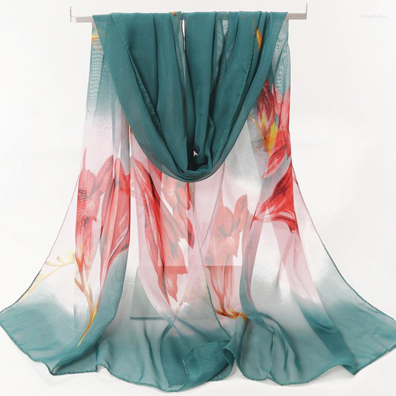 

Scarves HanXi 150 50CM Soft Chiffon Print Floral Silk Scarf Summer Women Beach Wrap