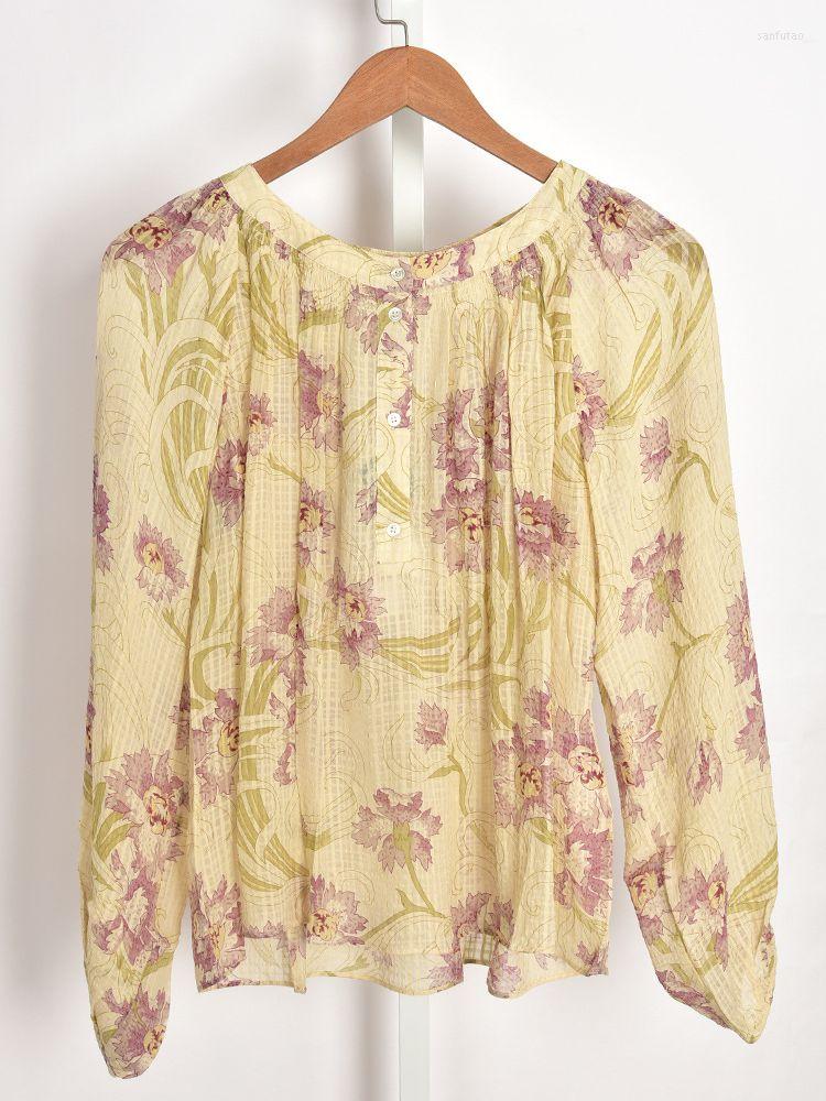 

Women' Blouses Women French Floral Print Blouse 2022 Summer Long Lantern Sleeve Loose Ladies Sweet O-Neck Shirt And Tops With Buttons