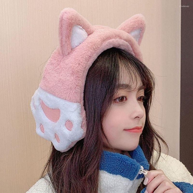

Berets 1Pc Fashion Cat Ears Headband Ear Warmer Plush Earmuffs Earflaps Cute Fuzzy Women Winter Outdoor Warm Must Accessory, Beige