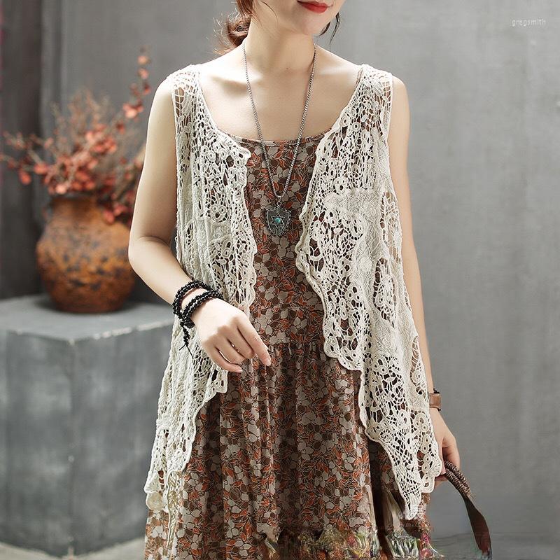 

Women's Vests Women Embroidered Vest Sleeveless Cutout Top Thin Cardigan Korean Fashion Jacket Shawl Sun Shirt Leisure Spring Summer Coat, White