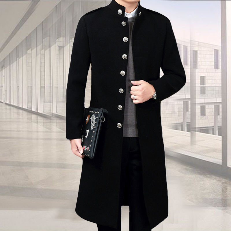 

Men's Wool Blends Korean Male Style Long Arrival Knee Extension Stand Collar Men Coat Jacket Super Large Boy Clothes Winter Warm Size M4XL 221014, Y151 black a