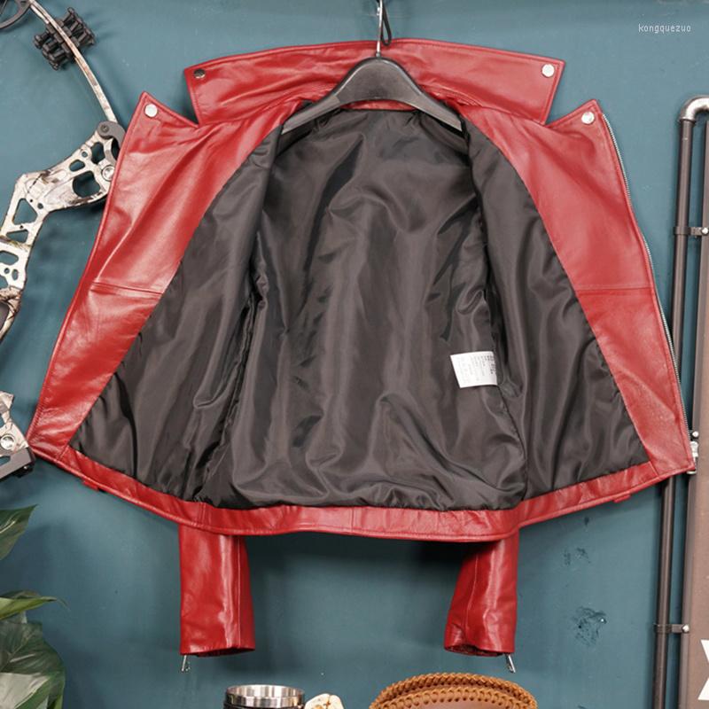 

Women' Leather Plus Size Sheepskin Women Genuine Jackets Wine Red Slim Motorcycle Biker Jacket Ladies Real Coats Chaqueta Mujer, Black