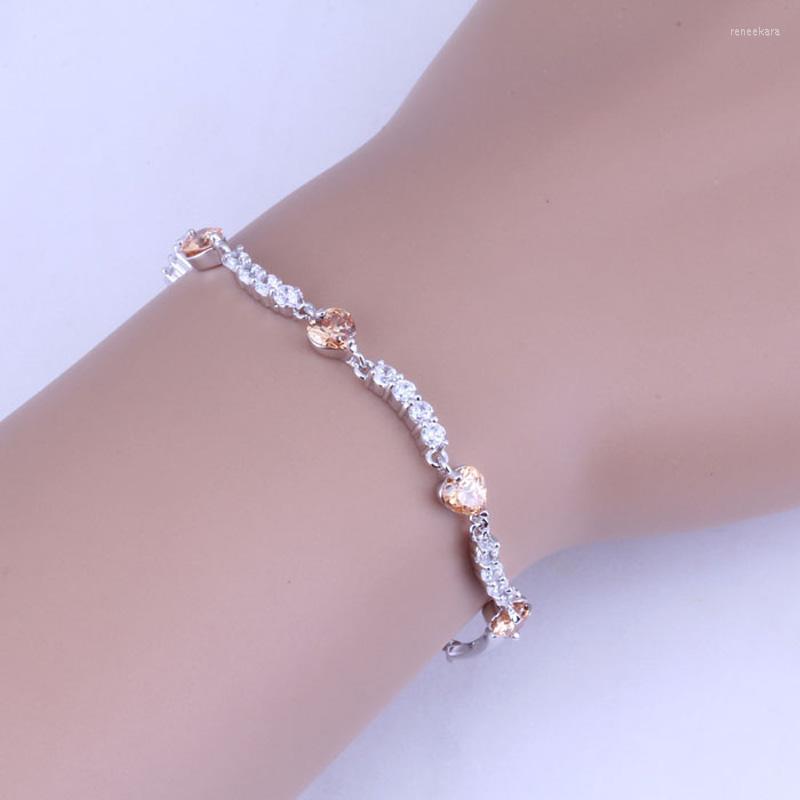 

Link Bracelets Top Quality Lovely Champagne Imitation Morganite & Cubic Zirconia Heart Silver Color Chain Length 19.5CM X0440