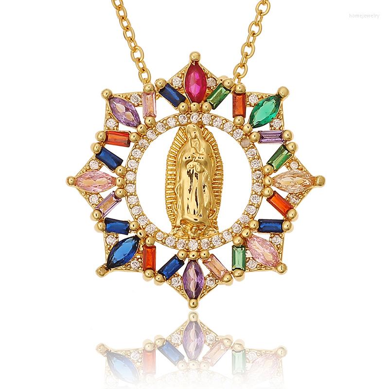 

Pendant Necklaces CottvoGold Plated Copper Cubic Zircon Stone Necklace Holy Virgin Mary Our Lady Of Guadalupe Women Catholic Jewelry