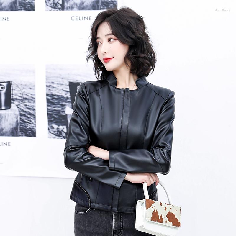 

Women's Leather Jacket Women Fashion 5XL Motorcycle Coat Short Faux Biker Soft Female Suede, Black