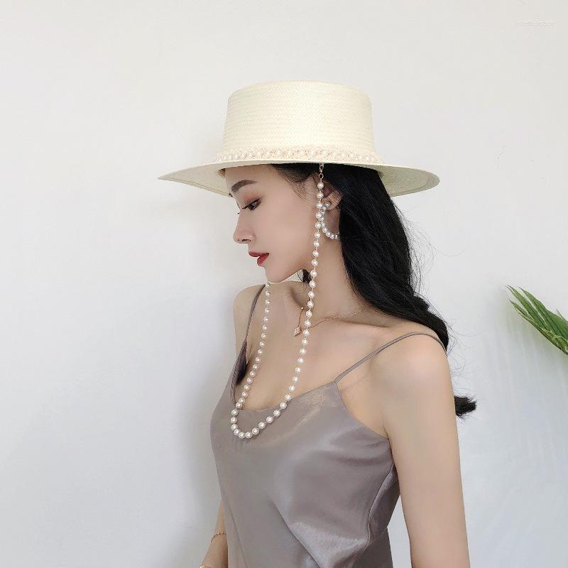 

Berets 202204-panshi-pearl Summer Handmade Paper Long Pearl Lady Fedoras Cap Women Leisure Panama Jazz Hat, Without ribbon