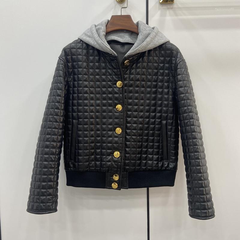 

Women' Leather Natural Women Lambskin Bomber Biker Jacket Long Sleeves Sheepskin Coat H810, Black