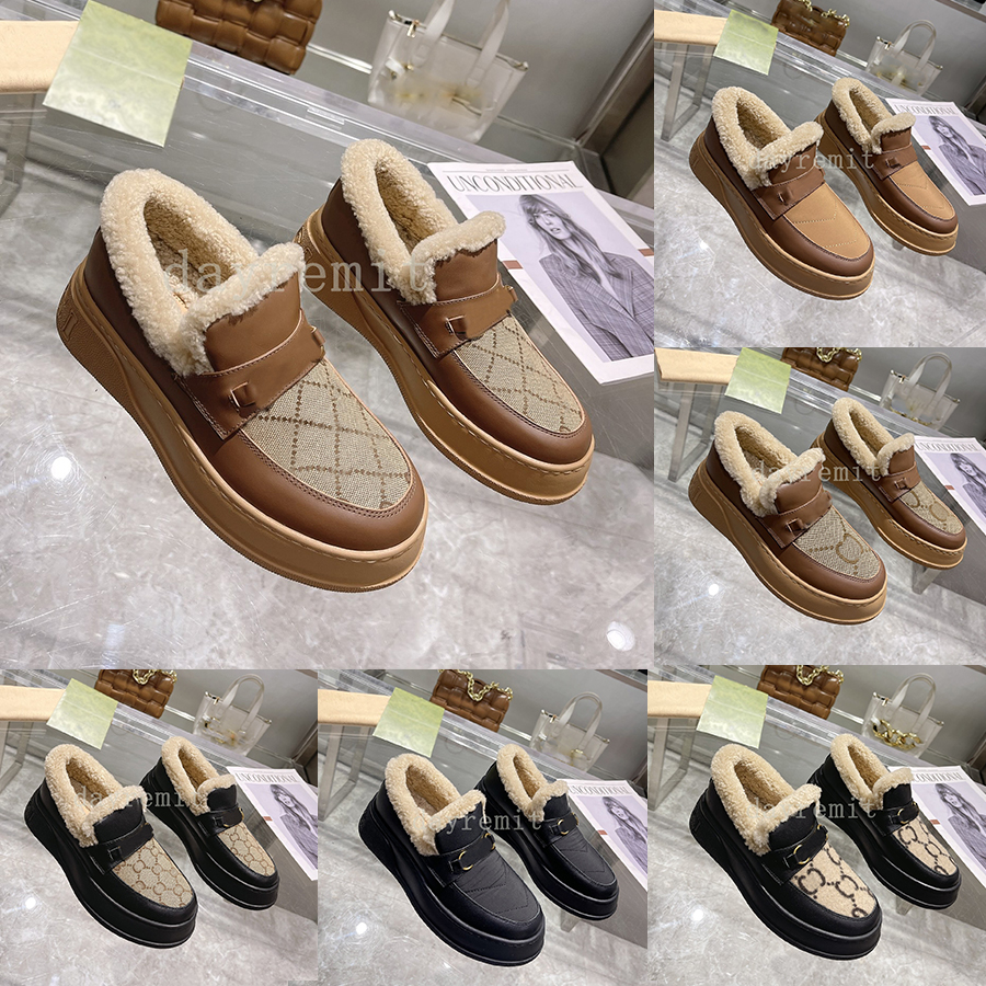 

Designer Casual Shoes Women Leather Loafers Fur Mullers Wool Slippers Buckle Ladies Furry Mules Flats Boots Platform Fashion Dress Shoes With Box, 00