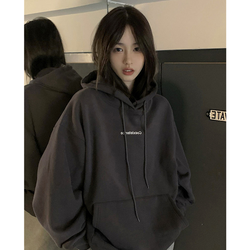 

Women's Hoodies Sweatshirts Fashion Dark Grey Fleece Thicken Sweatshirt Long Sleeve Korean Letter Printing Baggy Female Tops Pullover Autumn 221114, White