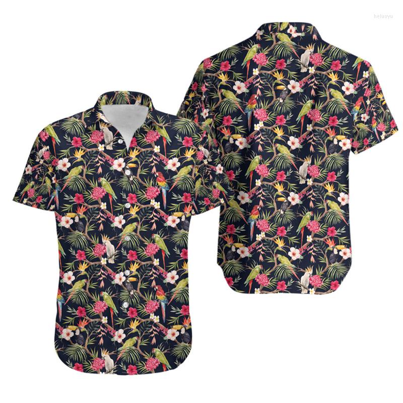 

Men' Casual Shirts Fashion Tropical Parrot 3D Full Print Men' Hawaiian Shirt Unisex Harajuku Summer, Black