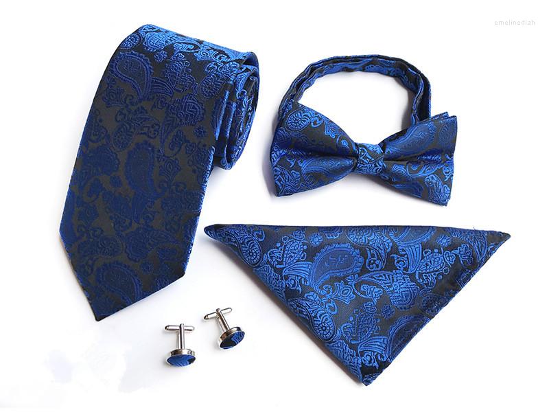 

Bow Ties SCST Brand Paisley Floral Print Silk Mens For Men Tie Navy Blue With Match Handkerchief Cufflinks 4pcs Set A083