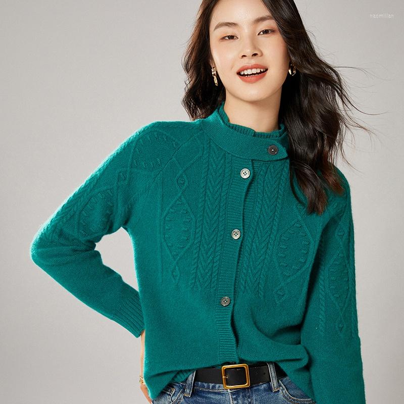 

Women' Knits Autumn And Winter 2022 Women' Crew Neck Twisted Cashmere Sweater With Knitted Cardigan Loose Solid Coat, Khaki