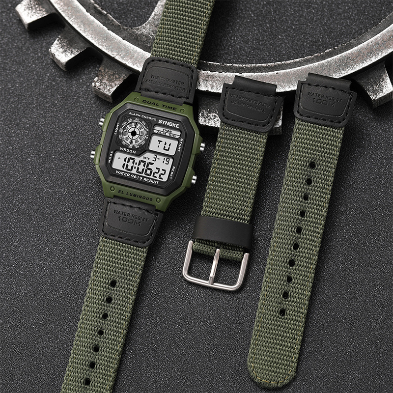 

Wristwatches Watch For Men SYNOKE Brand Shockproof Waterproof Digital Nylon Strap Electronic Sports es relogio masculino 221114, All army green