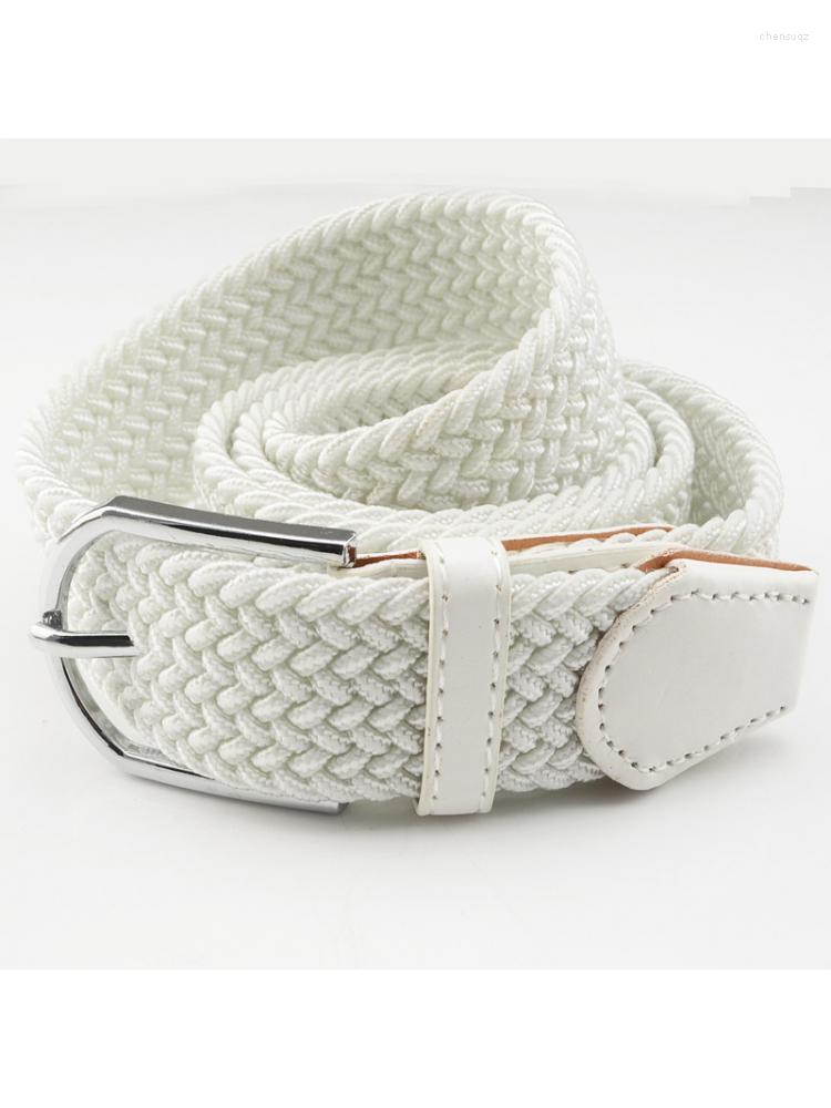 

Belts 105cm Men And Women Canvas Woven Waistband Non Perforated Elastic Hand Belt Needle Buckle Casual Korean Trouser Width 3.5CM, White