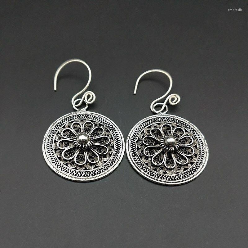 

Dangle Earrings Ethnic Style Nepal Retro Miao Silver Hand-Hollowed