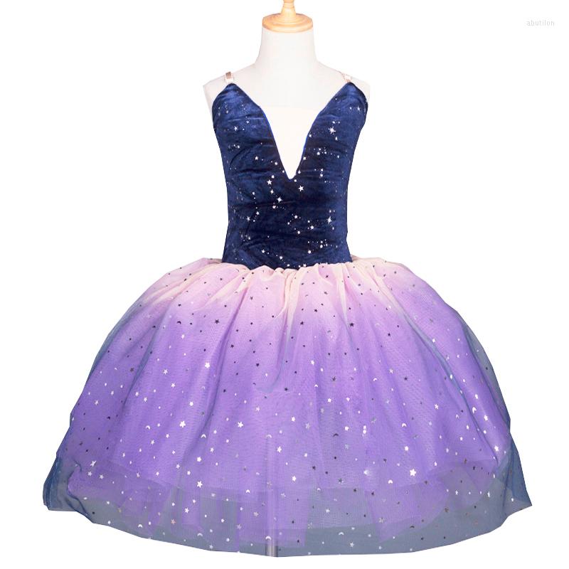 

Stage Wear Children's Professional Ballet Dress Performance Student Modern Dance Long Yarn Skirt Girl Cake, Purple