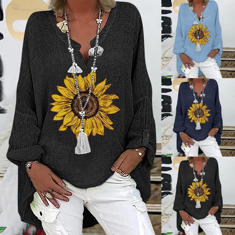 

Women's T Shirts Active Women Short Sleeve Womens Long V Neck Floral Printed Irregular Hem Top Shirt Casual, Black