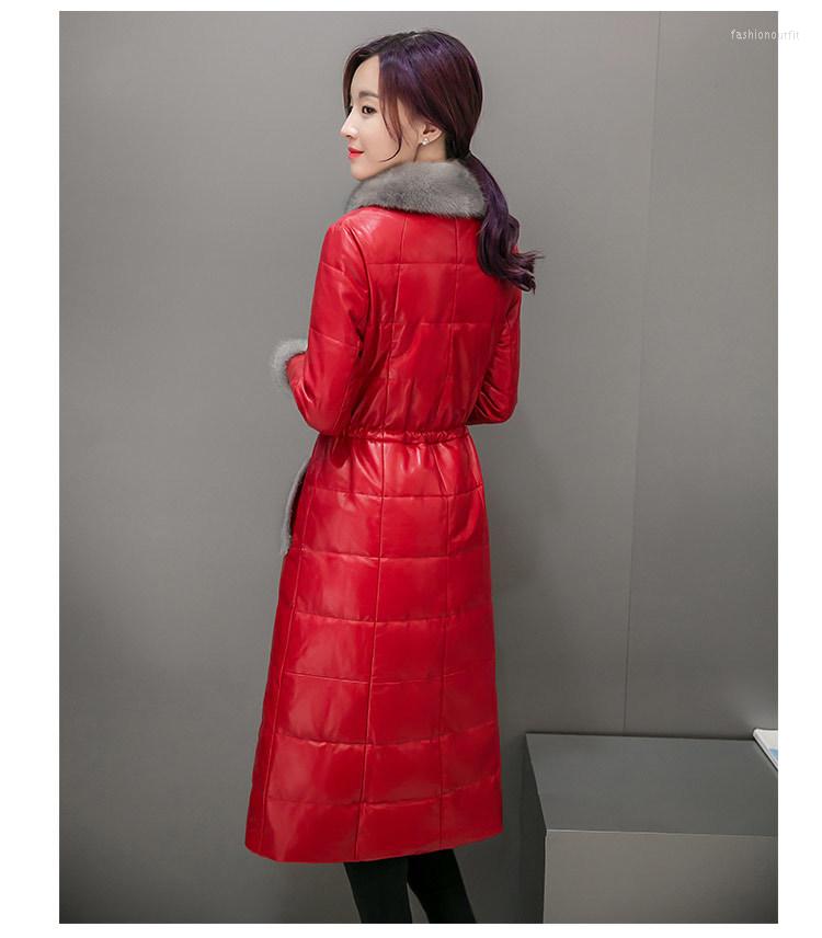 

Women' Leather Faux Soft Pu Jackets Women 2918 Winter Long Warm Thick Fur Female Down Cotton Overcoat Plus Size LX949, Black