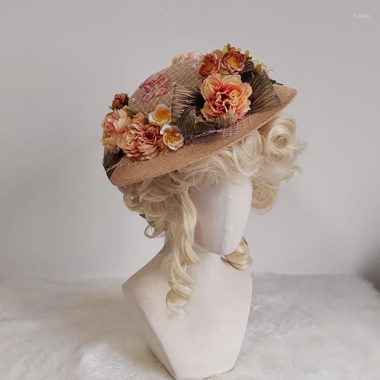 

Berets Lolita Hat Women Girls Sweet Handmade Lace Ribbon Bowknot Elegant Tea Party Beach Flat Cap Victorian Hats, Picture shown